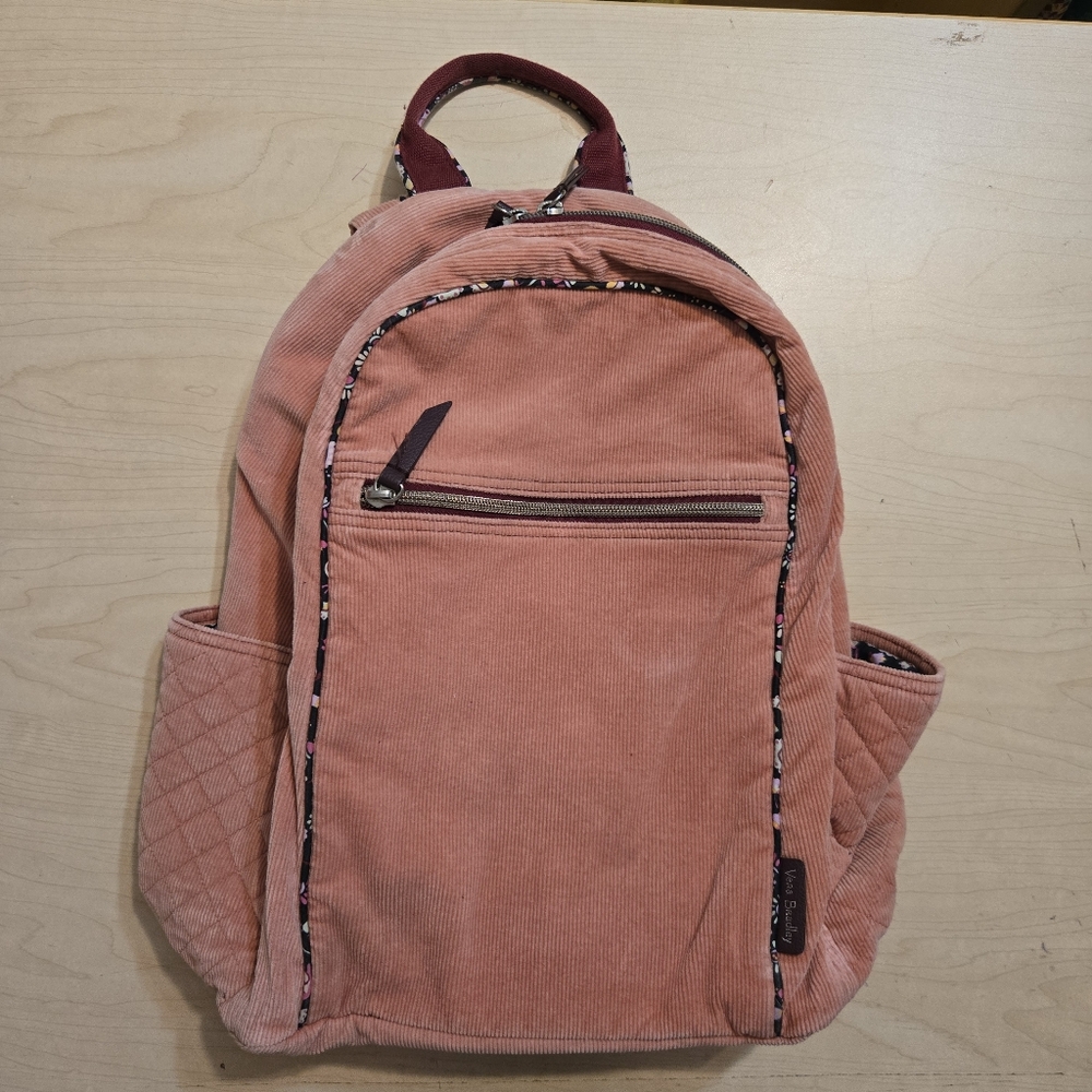 Vera Bradley Corduroy Backpack – Rose Pink with Burgundy Trim (Small Size)